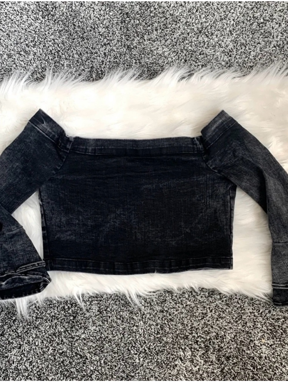 Zara Black Washed Off-Shoulder Ruffle Sleeve Crop Top